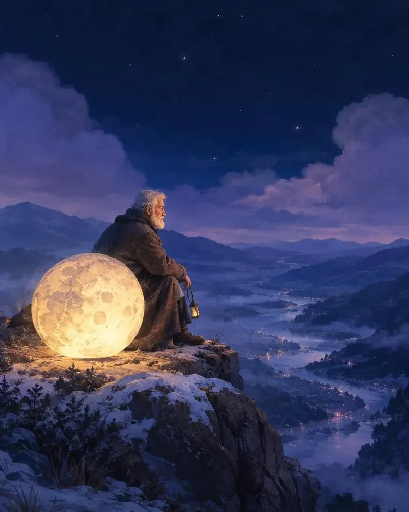 短剧《替月亮值夜的人》封面：月亮也要下班，接班人必须在同一个夜里找到。